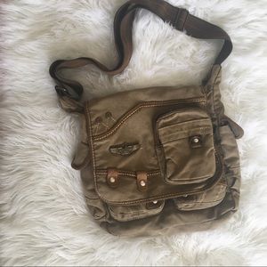 Green army sling / satchel / messenger bag